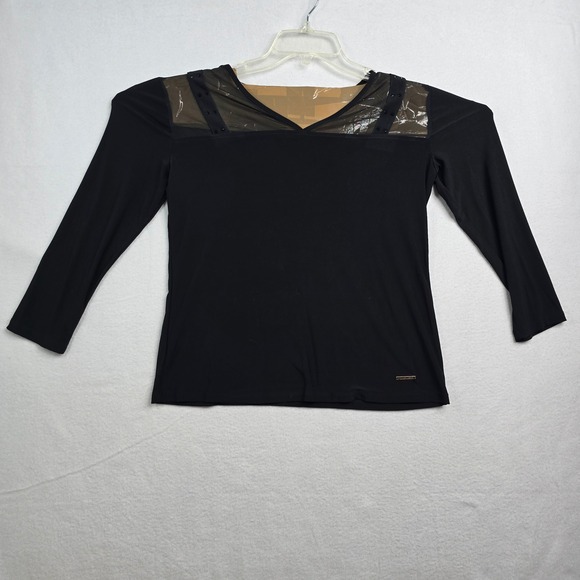 Nine West Tops - Nine West Black Mesh Embellished V Neck Long Sleeve Top Women's Size S NWT